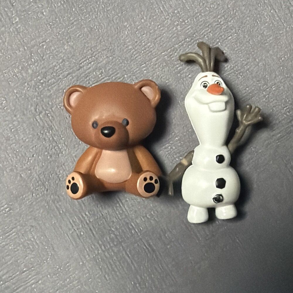 Disney Animation Elsa Teddy Bear Miniature Solid PVC and Olaf Figure G